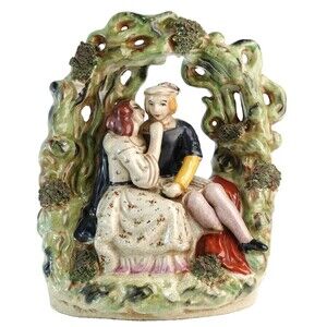 Antique Staffordshire Romeo and Juliet Under Arbor Statues 19th Century Figurine